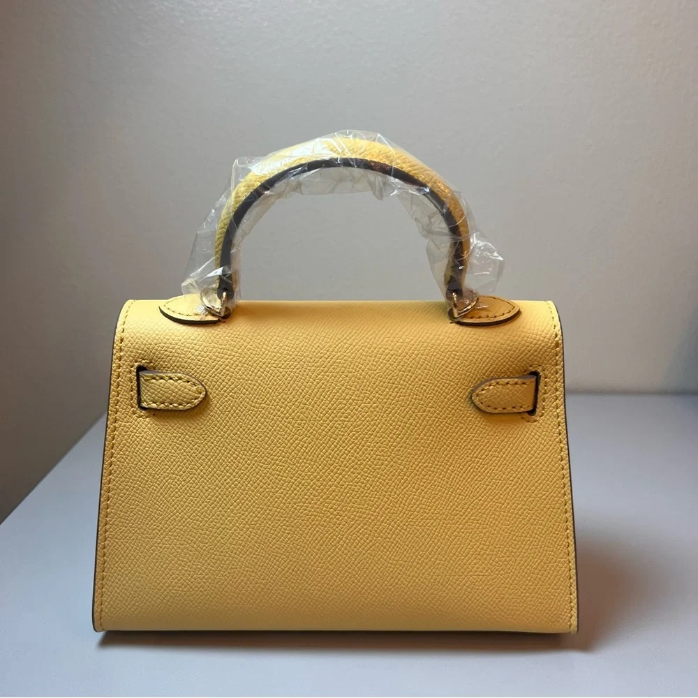Genuine Epsom Leather mini handbag with shoulder strap featuring Gold hardware - Picture 13 of 15